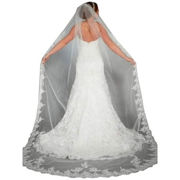 Wedding Veil Cathedral Long Wedding Veil Lace Veils for Brides With Comb for women Floral 118" Veil Headpeice (Ivory)