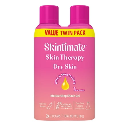 Skintimate Skin Therapy Dry Skin Shave Gel for Women, Moisturizing Shaving Cream Twin Pack, 7 oz each
