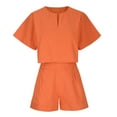 thumbnail image 4 of GERsome Women's 2 Piece Outfits Summer Lounge Sets Short Sleeve V Neck Tee Shirts and Shorts Tracksuit Loungewear M-XL (Orange,XL), 4 of 7
