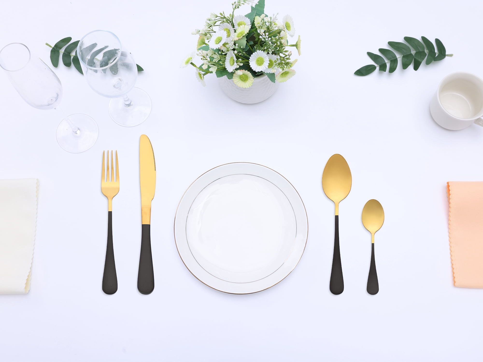 Unique Bargains Flatware Set Stainless Steel Silverware Black 4 Pcs