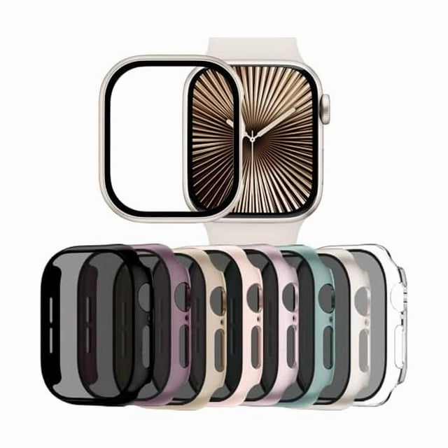 Chenchen Privacy Case for Apple Watch Series 10/11 46mm Screen Protector, Anti-Spy Cover for iWatch Series 11 10 46 mm, 8 Pack, Black Clear Pink Starlight Rose Pink Pine Green Milk Tea Smoke Violet