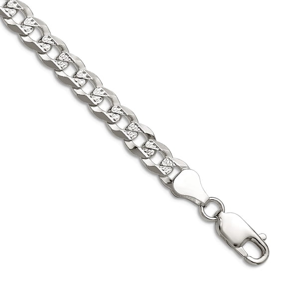 925 Sterling Silver 5.9mm Flat Sparkle-Cut Pave Curb Chain Necklace 22 Inch Chain Necklace for Women and Men
