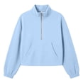 thumbnail image 5 of Liweisiy Women's Half Zip Stand Collar Sweatshirt Drop Shoulder Long Sleeve Solid Color Shirts With Pocket Casual Cropped Pullover Tops Light Blue 2XL, 5 of 5