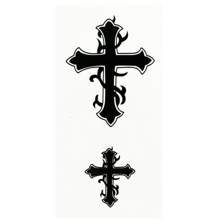 Humble Cross Pair Temporary Tribal Tattoos (Best Cross Tattoos For Guys)