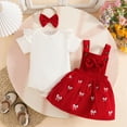 thumbnail image 2 of CAUYDY Toddler Baby Girls Summer Clothes Cute Outfits Short Sleeve Romper Overall Skirt Dress Headband 3-Piece Newborn Infant Girls Outfit 3M 6M 9M 12M 18M (Sizes 6-9 Months,F2-Red), 2 of 9