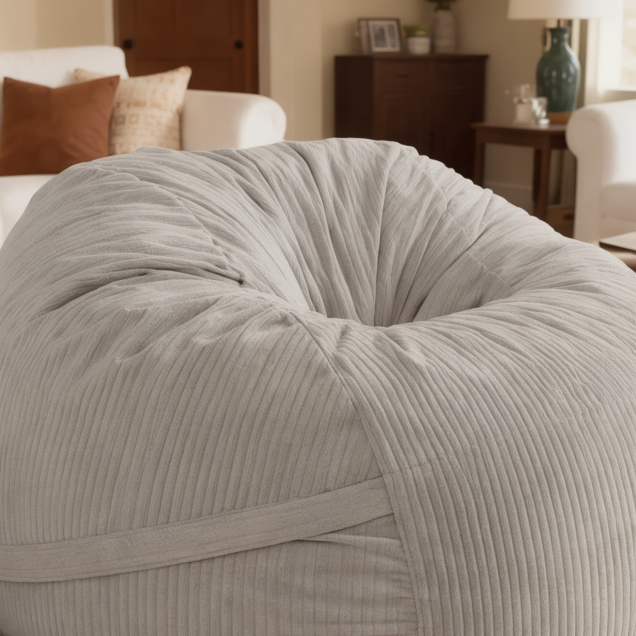 Luna 5 Foot X-Large Bean Bag Chair – Oversized Foam Lounger for Adults & Kids, Plush Corded Faux Fur, Taupe