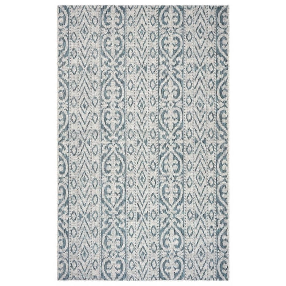 3' X 5' Blue Damask Indoor Outdoor Area Rug