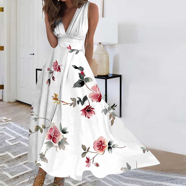white holiday maxi dress Chateau White Ruffle Maxi Dress - XL Size - Women's Dresses