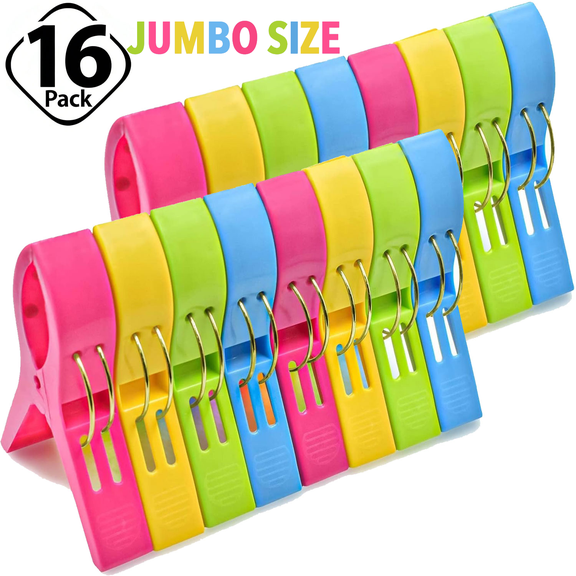 Minorsun Beach Towel Clips for Beach Chairs 16 Pack, 4.7 in Large Heavy-Duty Towel Holder Clips for Pool, Cruise, Laundry & Hanging, 4 Colors