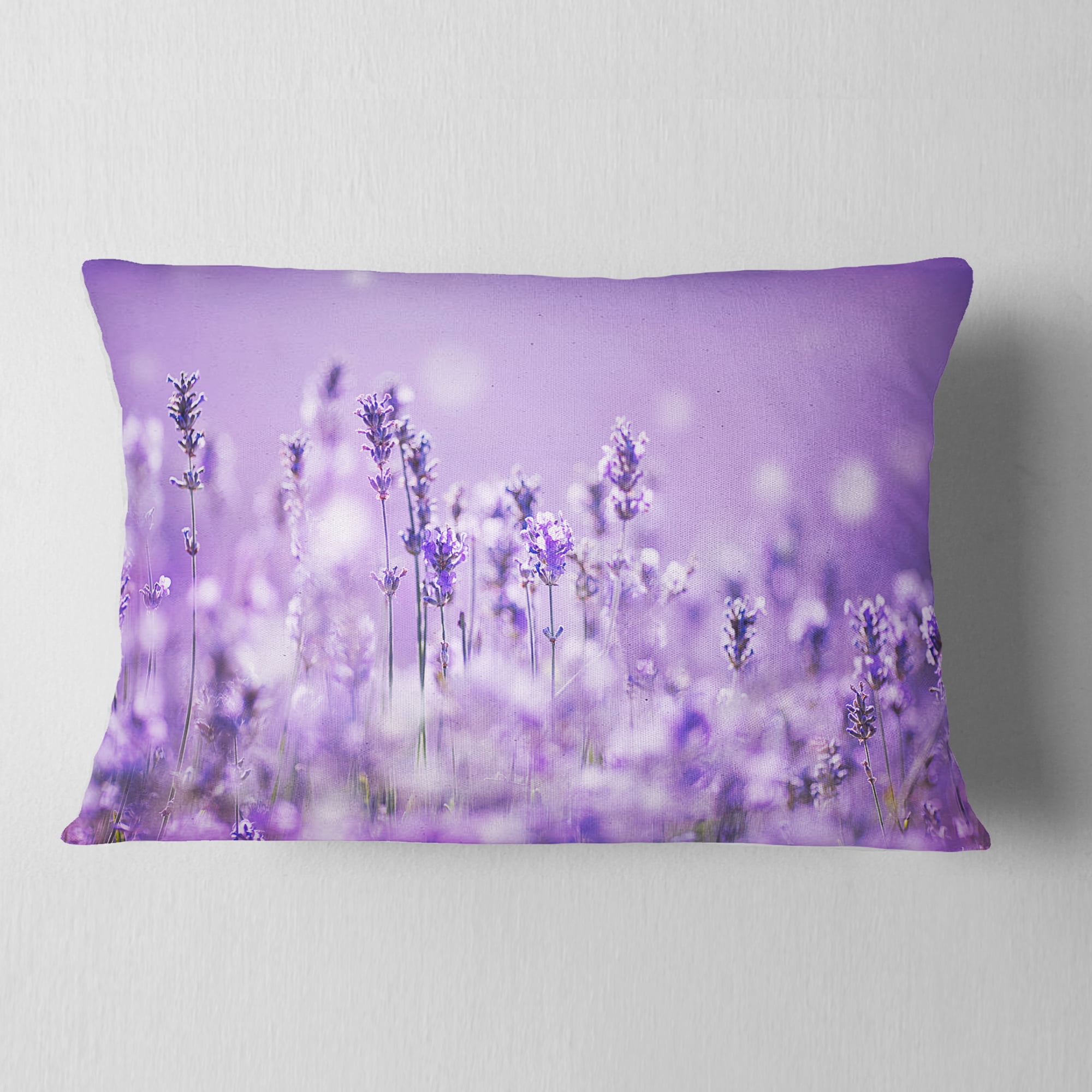 Designart Stunning Purple Lavender Field - Landscape Printed Throw Pillow - 12x20