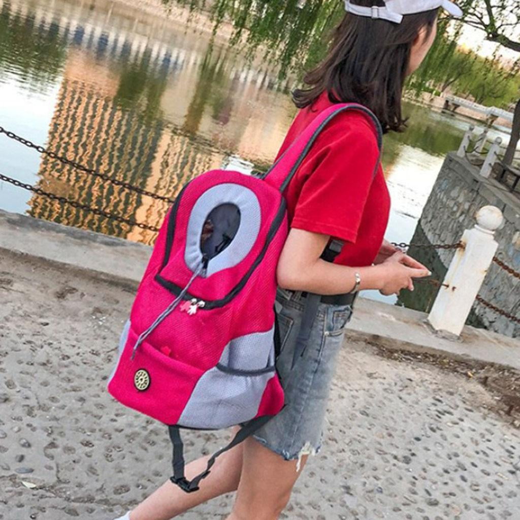 Fzaqwen Outdoor Portable Travel Dog Backpack Nylon Double Shoulder Pet Dog Carrier Bag Mesh Dogs Front Bag Cat Backpack Rose Red S