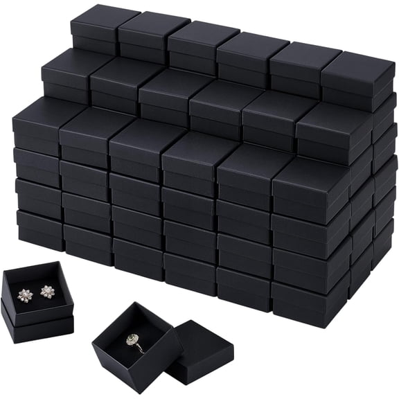 100PCS Ring Box Bulk Kraft Jewelry Gift Boxes 2’’ × 2’’ × 1.2’’ Small Earring Packing Boxes Square Cardboard Jewelry Box with Foam