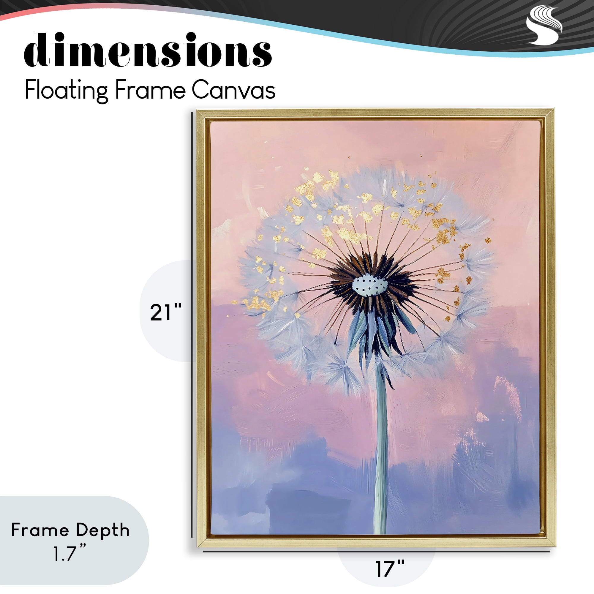 Stupell Industries Pastel Dandelion with Gold Seeds Gold Framed Floater Canvas Wall Art, design by The Prints Vibe