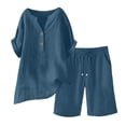 thumbnail image 5 of Short Sets for Women 2 Peice Outfits Short Sleeve Cotton Linen Shirts Matching Wide Leg Shorts Comfy Breathable Summer Outfits, S, 5 of 7