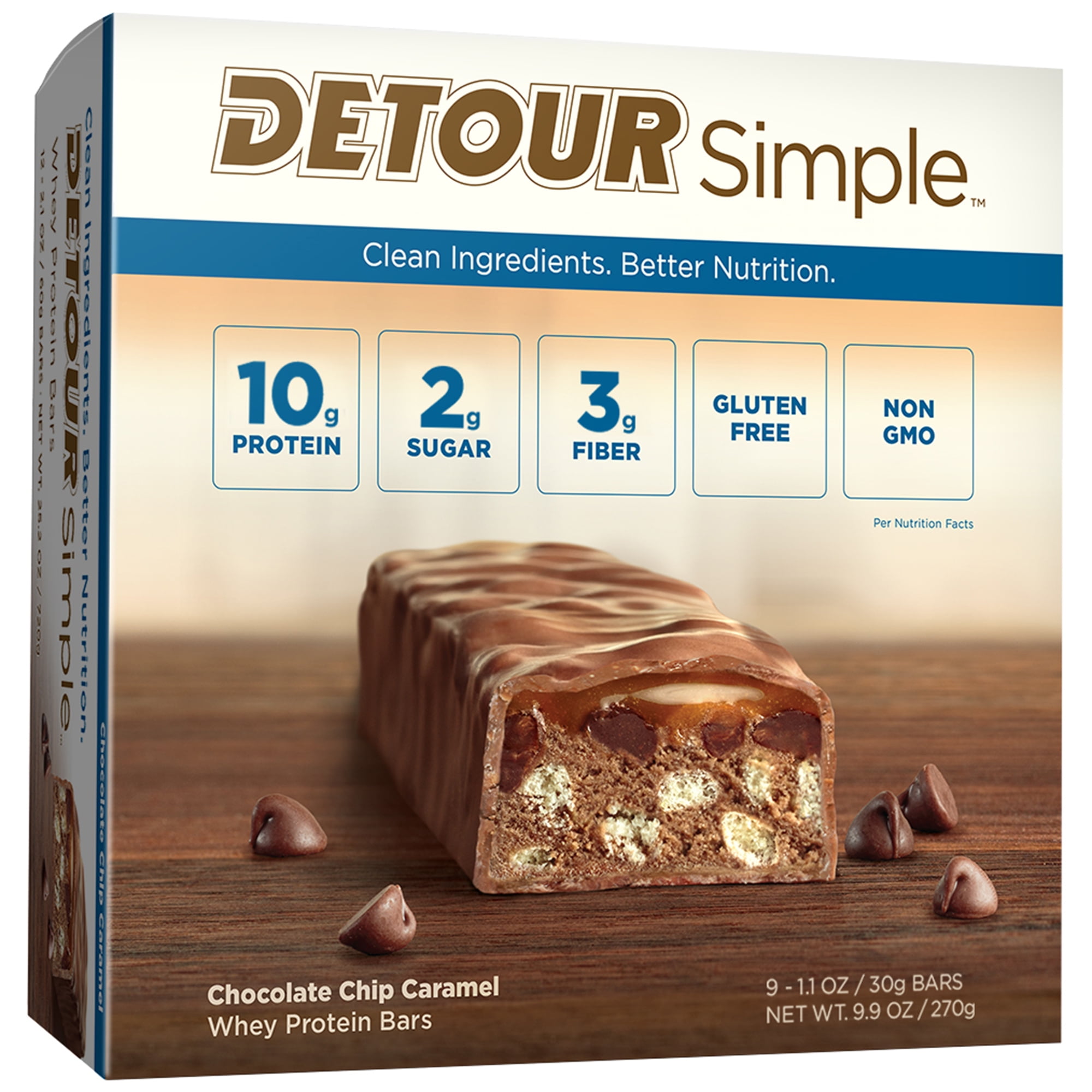 Detour Simple Protein Bar, Chocolate Chip Caramel , 10g Protein, 9 Ct