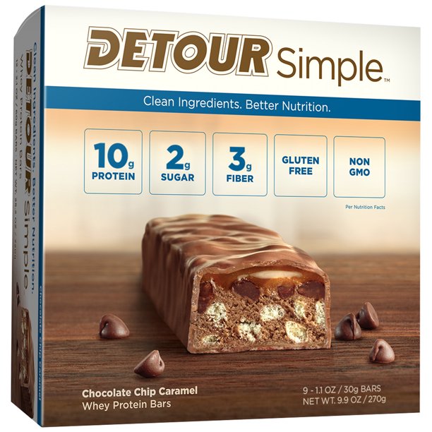 Detour Simple Protein Bar, Chocolate Chip Caramel , 10g Protein, 9 Ct