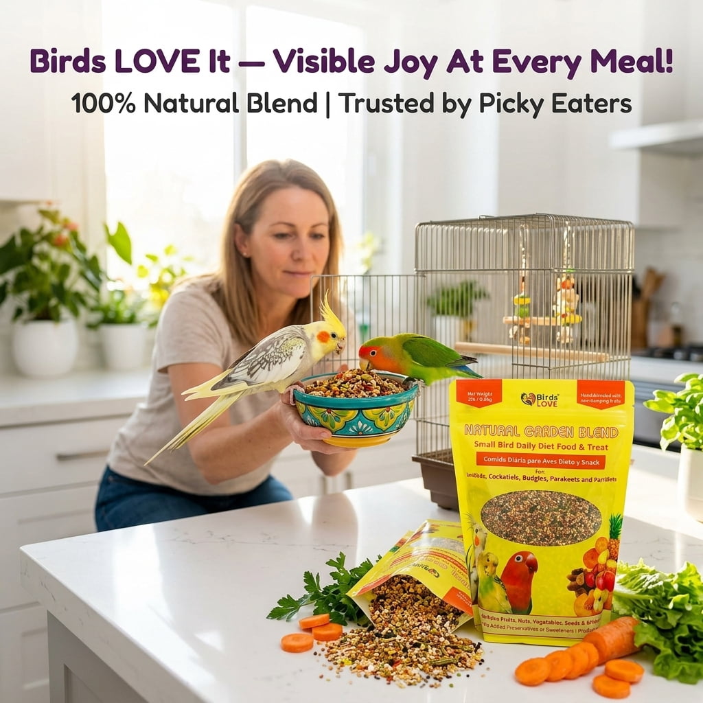 Birds LOVE Natural Garden Blend Bird Food for Small Birds, 2 lb - Hand Packed in USA, Natural Mix with Fruits, Seeds & Grains for Lovebirds, Cockatiels, Budgies & Parakeets