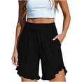 thumbnail image 4 of Levmjia Womens Ruffled Wrap Shorts High Waist Casual Polyester Elastic Waist Pocket Shorts for Everyday Wear Yoga Beach and Vacation All Season Comfort Stretchy Fit, 4 of 7