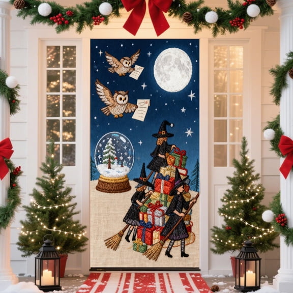 Holiday Christmas Door Cover, Stereoscopic Embroidery Door Curtain, Durable Reusable Decor, Perfect for Home Door and Wall to Celebrate Christmas Festivities, B, 1pcs