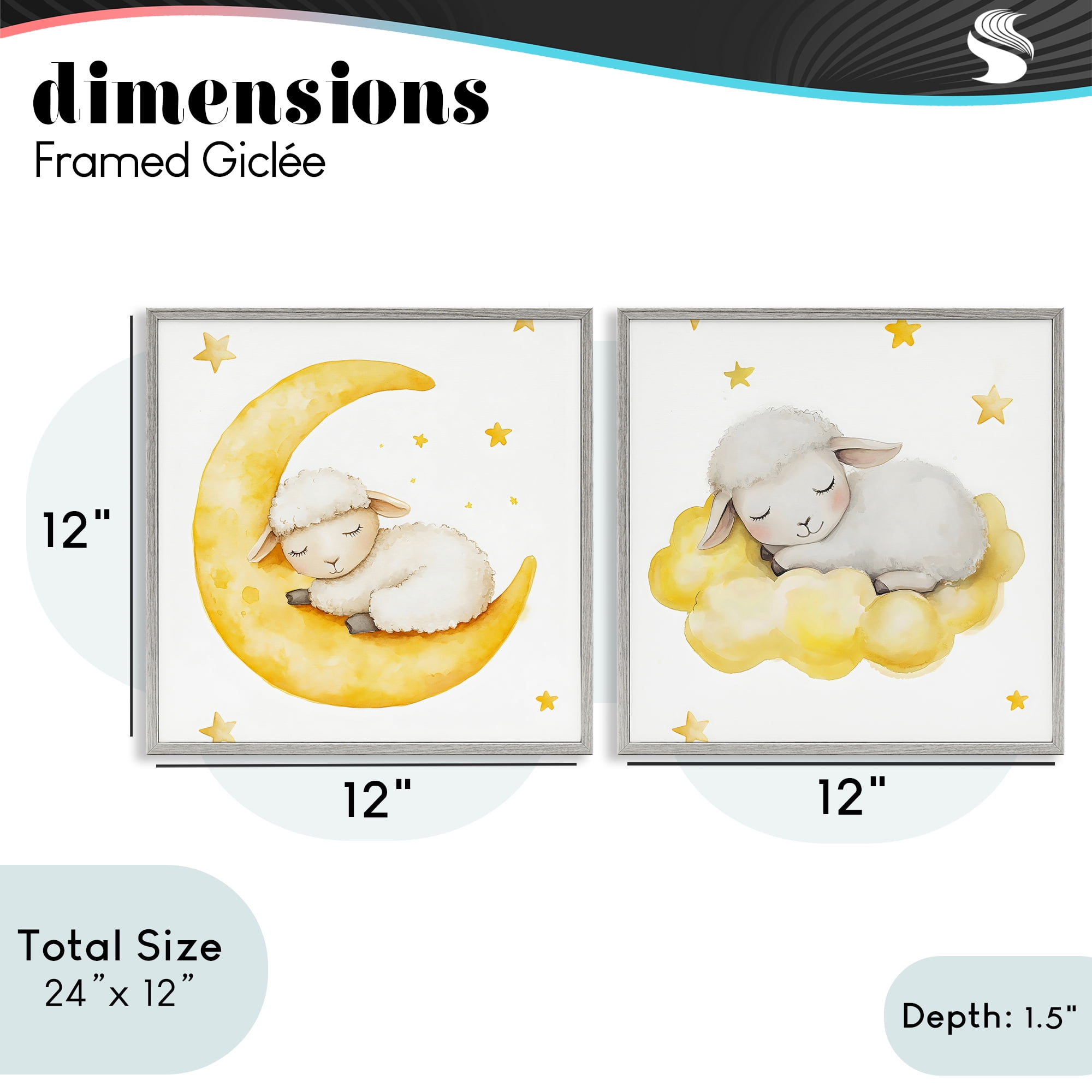 Stupell Industries Sleeping Sheep Cloud and Moon 2 Piece Gray Framed Giclee Art Set, design by LSR Design Studio