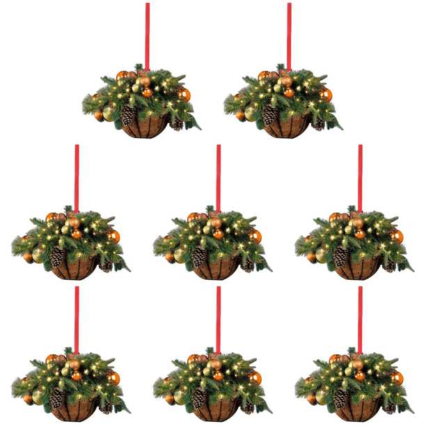 8uds. Favores de fiesta artificiales de cesta colgante navideña iluminada preiluminada (04)