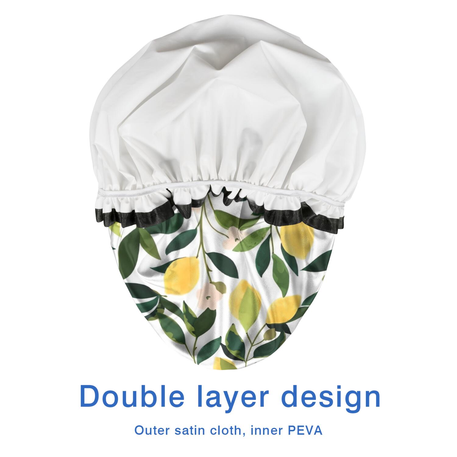 Shower Caps,Yellow Lemon Fruit Flowers White Pattern Waterproof Shower Cap for Women 4 Pieces,Double Reusable Hair Cover for Shower PEVA Elastic Stretch Hem