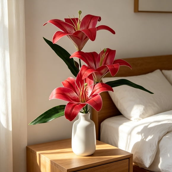 Usloyux Ornements de Fleurs de Lys Artificielles, Faux Bouquet de Lys pour la Déco de la Maison, Centres de Table de Mariage Décoration de Chambre d'Hôtel, Plantes Artificielles d'Intérieur Arrangement Floral Parfum Présentation de Lys