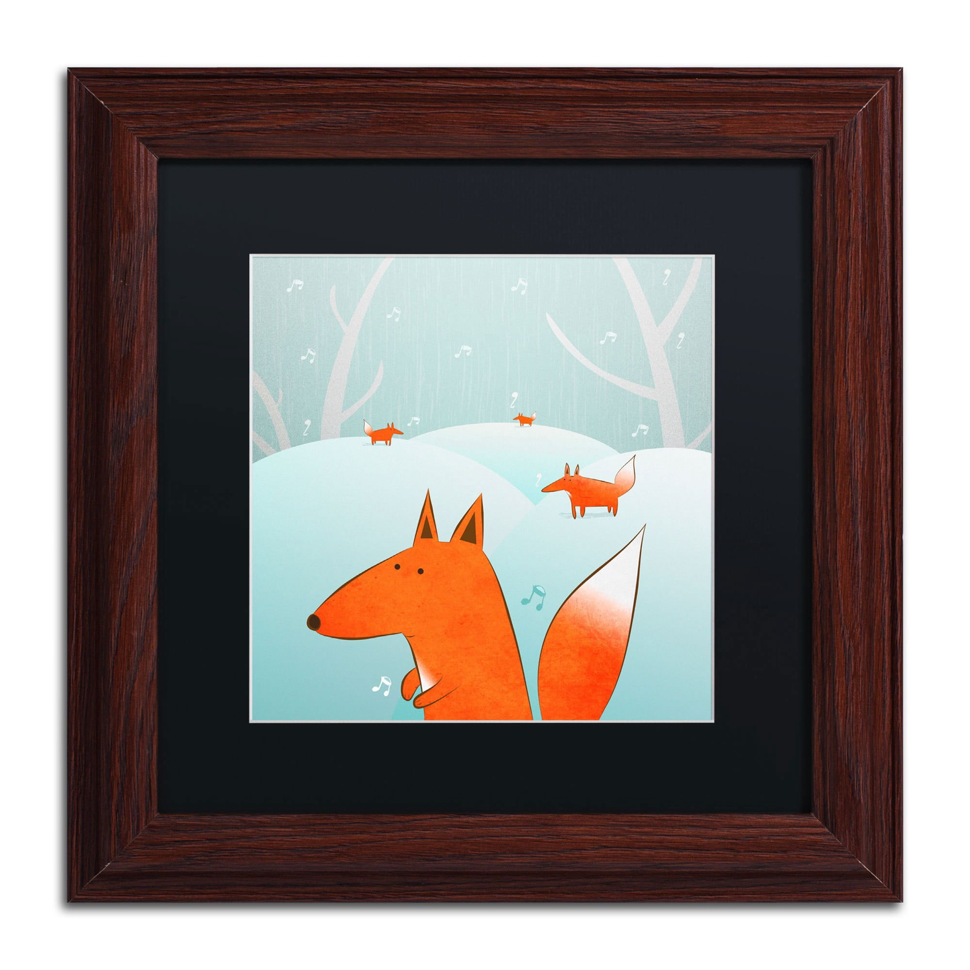Trademark Fine Art "Winter Foxes" Canvas Art by Carla Martell, Black Matte, Wood Frame