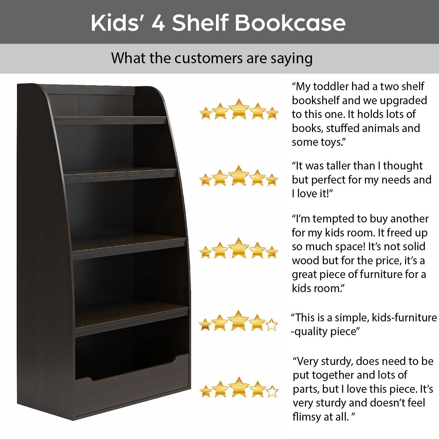 Ameriwood Home Mia Kids' 4-Shelf Bookcase, Espresso - Walmart.com
