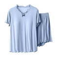 thumbnail image 1 of Birdeem Blouse pour Femme Unie Décontractée Mode Col Rond Régulière Manches Courtes Tenue de Nuit Hauts Ensembles, 1 of 12