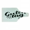 thumbnail image 1 of German Cutting Board, Guten Tag Words with Hand Lettering Calligraphy Style Illustration, Decorative Tempered Glass Cutting and Serving Board, Wine Bottle Shape, Black and White, by Ambesonne, 1 of 1