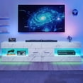 thumbnail image 5 of Bestier White Marble TV Stand for TVs up to 75", Modern Entertainment Center for TVs with LED Light, High Gloss TV Console Table with Storage Drawers, 5 of 9