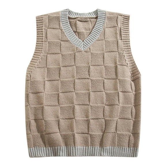 Dpytoraw Men's Knitted Sweater Vest Loose V Neck Sweater For Spring And Autumn Sleeveless And Versatile Knitted Shoulder