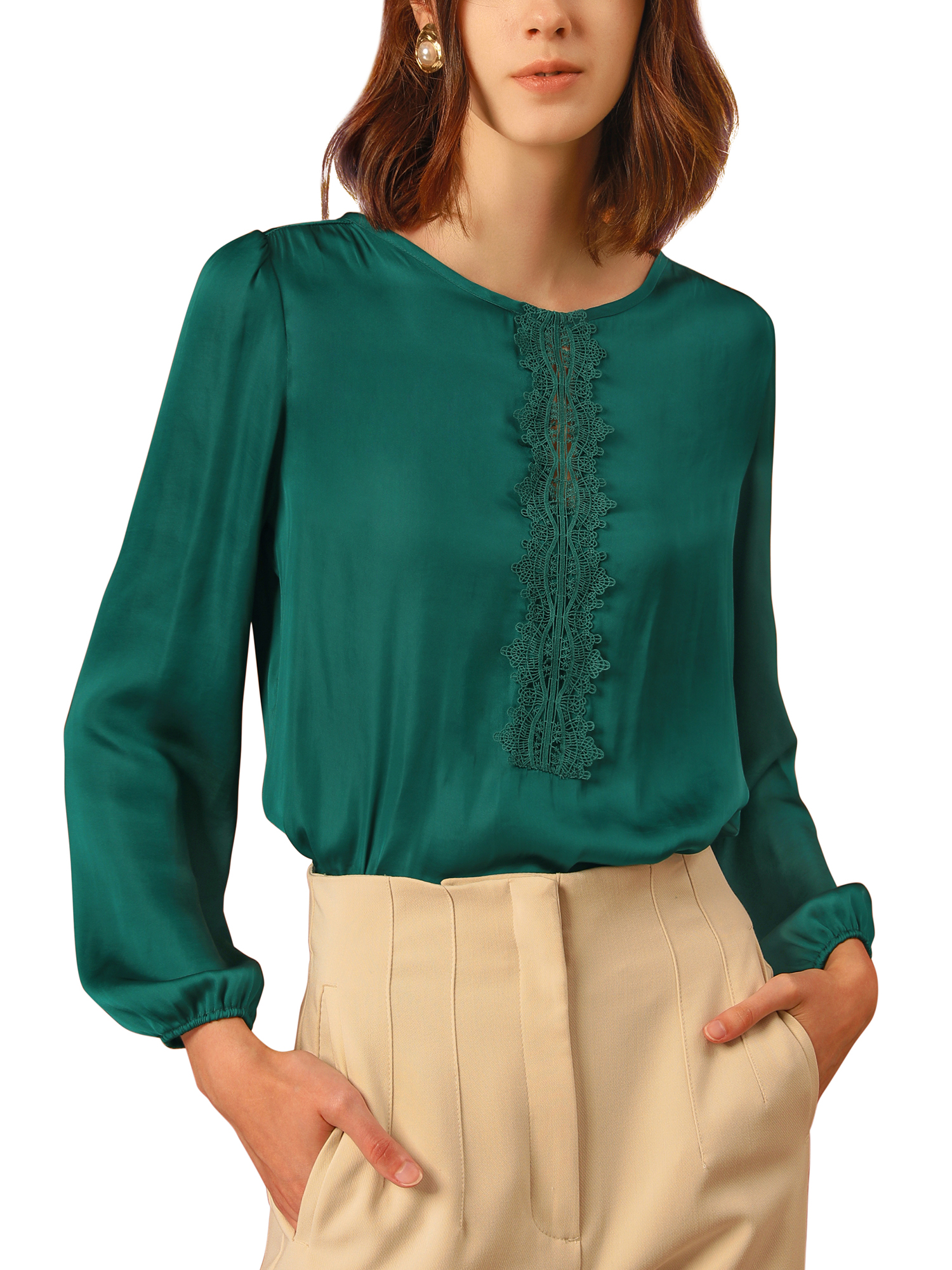 Satin Puff Sleeve Blouse Tops 