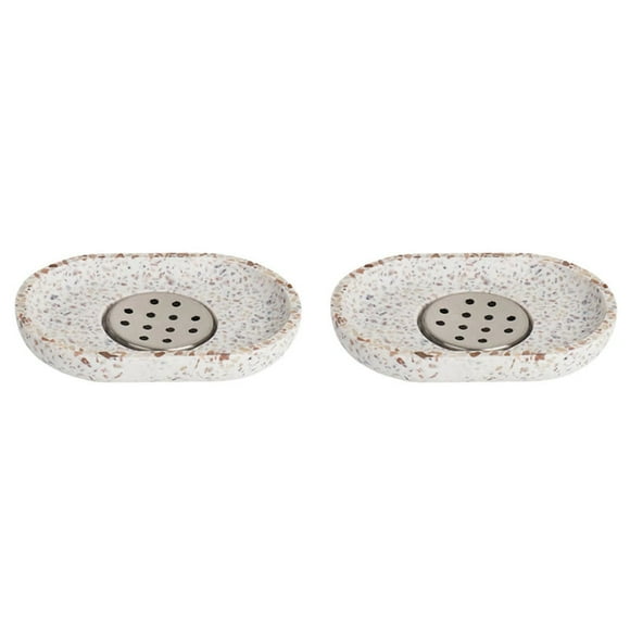 2X Terrazzo Soap Dish Oval Soap Dish Drain Tray Bathroom Accessories