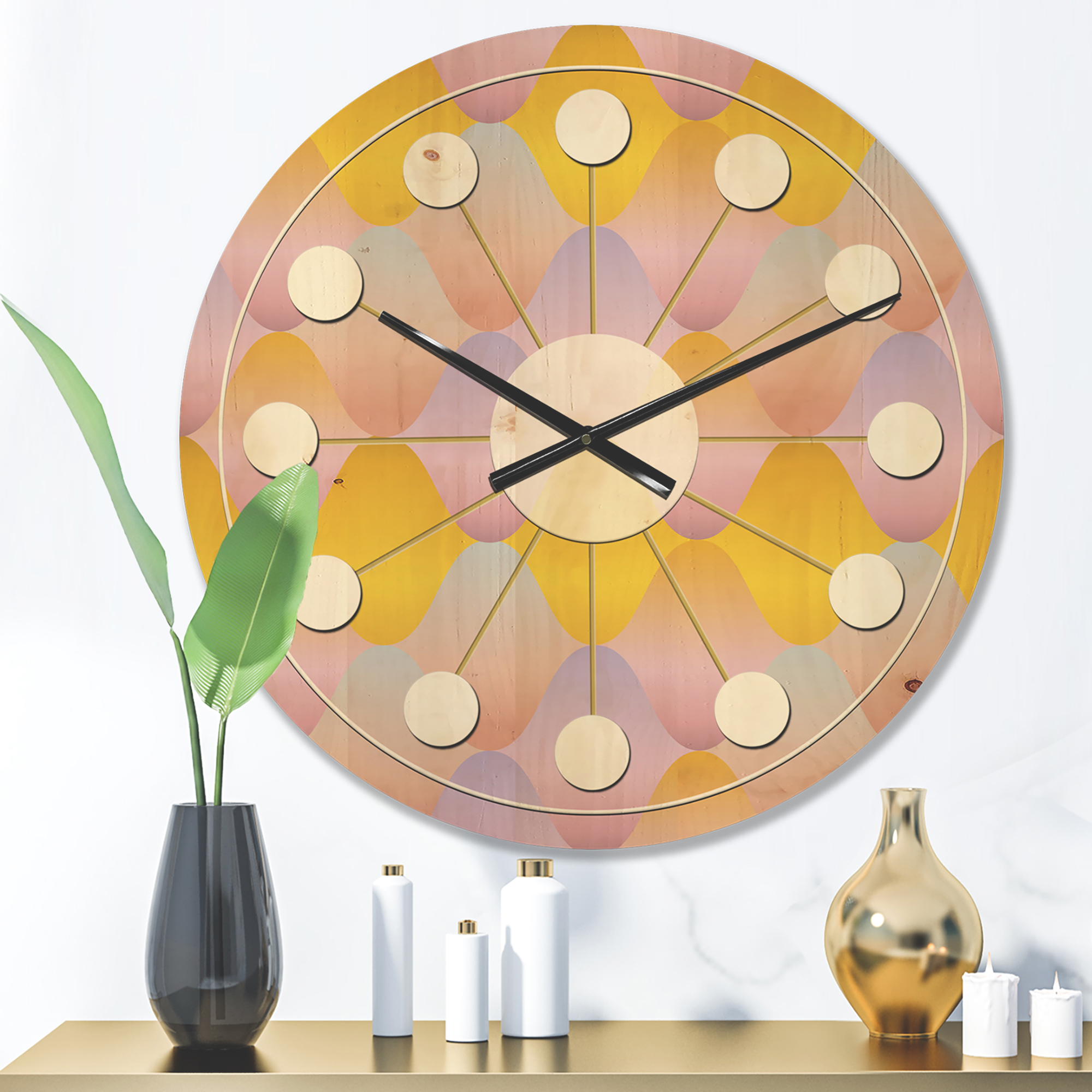 Designart 'Golden Diamond Geometrical Pattern II' Mid-Century Modern Wood Wall Clock
