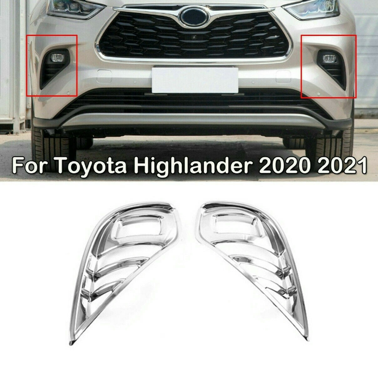 2 PCS Car ABS Chrome Front Fog Light Lamp For Toyota Highlander 2014-2016