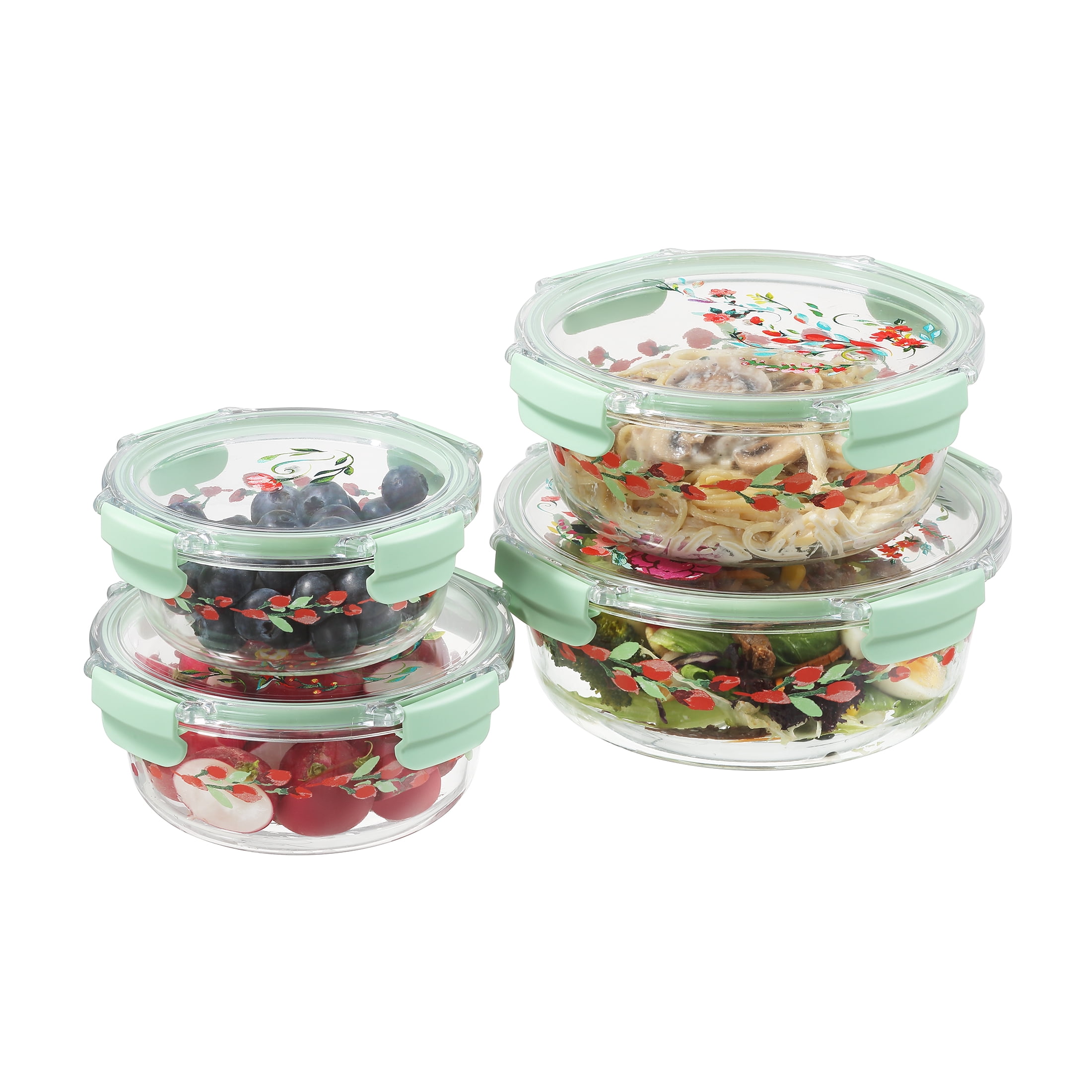 The Pioneer Woman Painted Meadow Round Glass Food Storage Containers with Tritan Lid, Set of 4