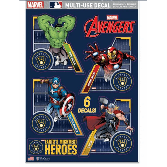 Milwaukee Brewers    /  MARVEL Multi-Use 6 Piece Decals 11" x 17"