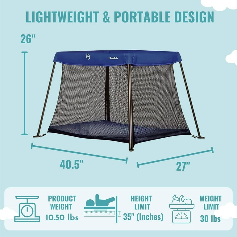 Dream On Me Travel Light Playard with Mesh Zipper Door Black