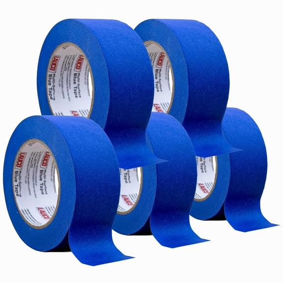 LAUCO Multi-Surface Blue Painter’s Masking Tape, 5 Rolls, Medium Adhesion, UV-Resistant, Clean Removal, 1.88 in x 60 yds (48mm x 55m) Rolls, Ideal for Indoor & Outdoor Painting, Trim, Walls