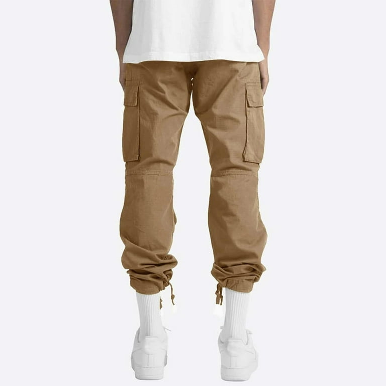 Men's Drawstring Cargo Pants Athletic-Fit 6 Pockets Casual Work Joggers  Sweatpants Lightweight Outdoor Trousers 