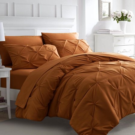 Pintuck 7 Piece Bedding Comforters Bed in a Bag for All Season,XXKQ 7pc Purple Comforter Set Queen Size with Sheets, Pinched Pleat Bed Set with Comforter