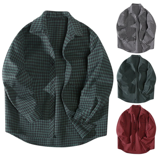 UVEASISHA Chemise Légère à Carreaux pour Hommes, Manches Longues, Veste Décontractée Ample, Grande Taille, Col à Revers, Chemise Boutonnée avec Poche, 90 % de Rabais, Rouge, 4TG