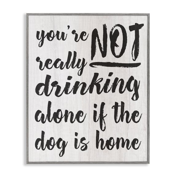 Stupell Industries Cottage Not Drinking Alone with Dog Gray Framed Giclee Art, 16 x 20, by Lil' Rue