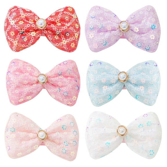 6PCS Hair Bows for Girls Baby Hair Clips Toddlers Hair Accessories Baby Girls Sequin Bows Girls Hair Bow Clips Glitter Bow