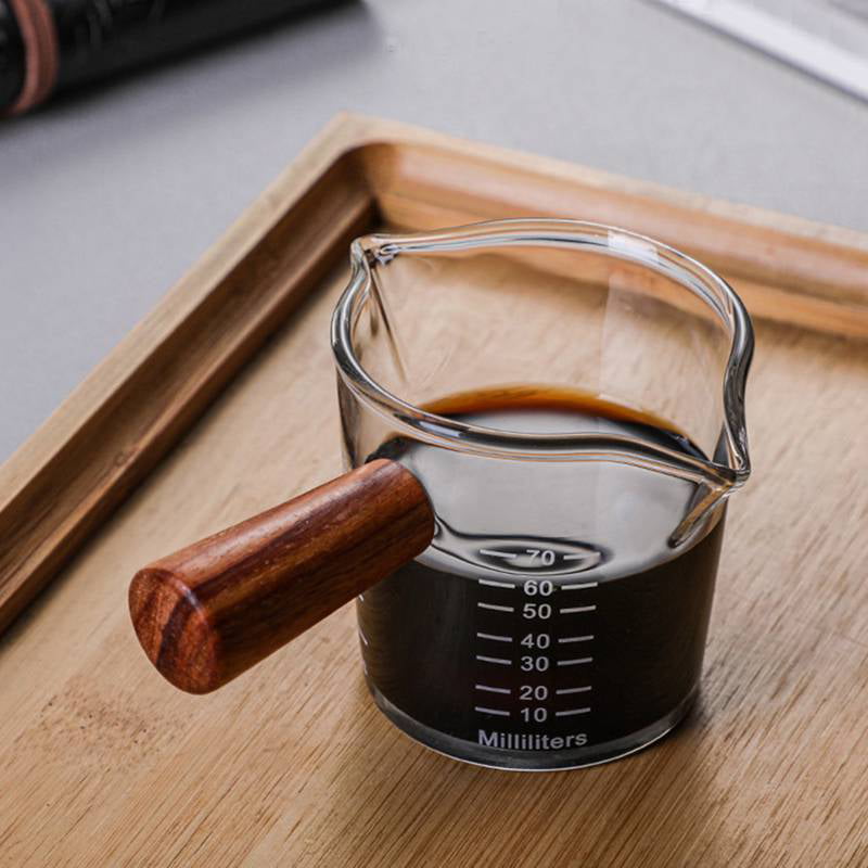 Glass Measuring Cup Espresso Measuring Cup Double Mouth Milk Jug Wooden  Handle Еspresso Shot Glass Measure Mug 60ML/70ML/75ML - AliExpress