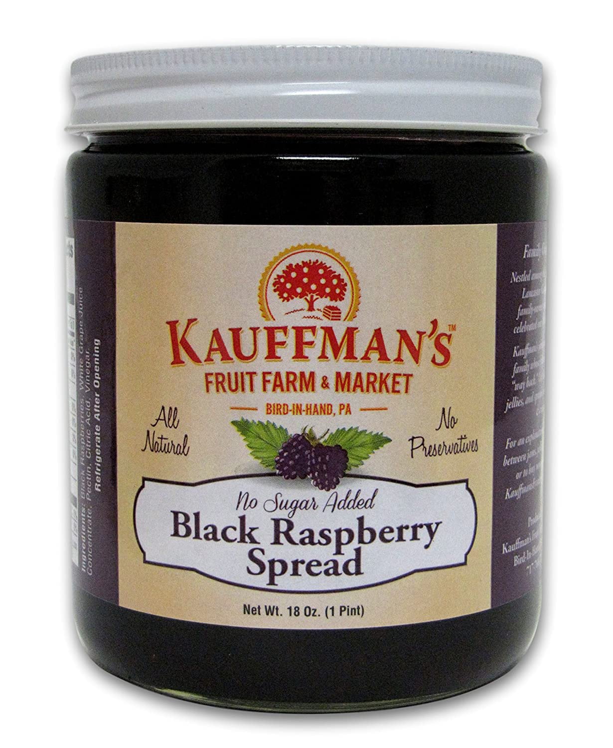 Kauffman Orchards Black Raspberry Fruit Spread, All Natural, No Granulated Sugar Added, 9 Oz. Pack of 6