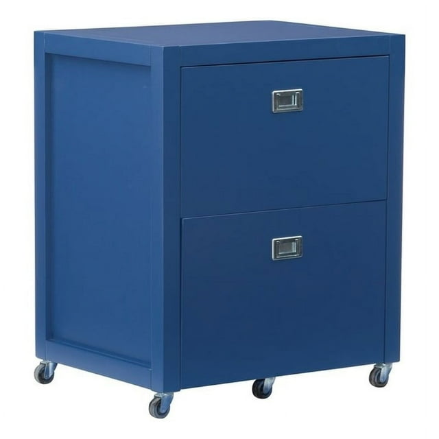 Linon Peggy Rolling Wood File Cabinet in Navy Blue