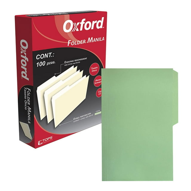 Fólder Manila Oxford Oxford Tamaño Oficio Color Verde 100 Piezas
